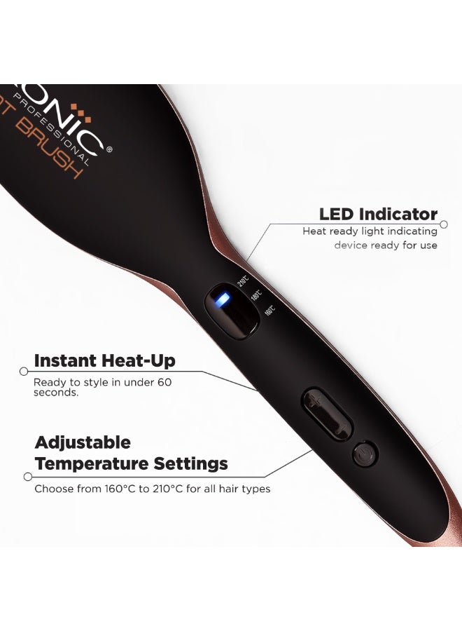 IKONIC فرشاة تصفيف الشعر الساخنة إكونيك سوداء 50 ثانية تسخين سريع مضادة للتجاعيد خالية من الشحنات الساكنة تصميم يزيد الحجم حماية لفروة الرأس قبضة مريحة لجميع أنواع الشعر - Image 3